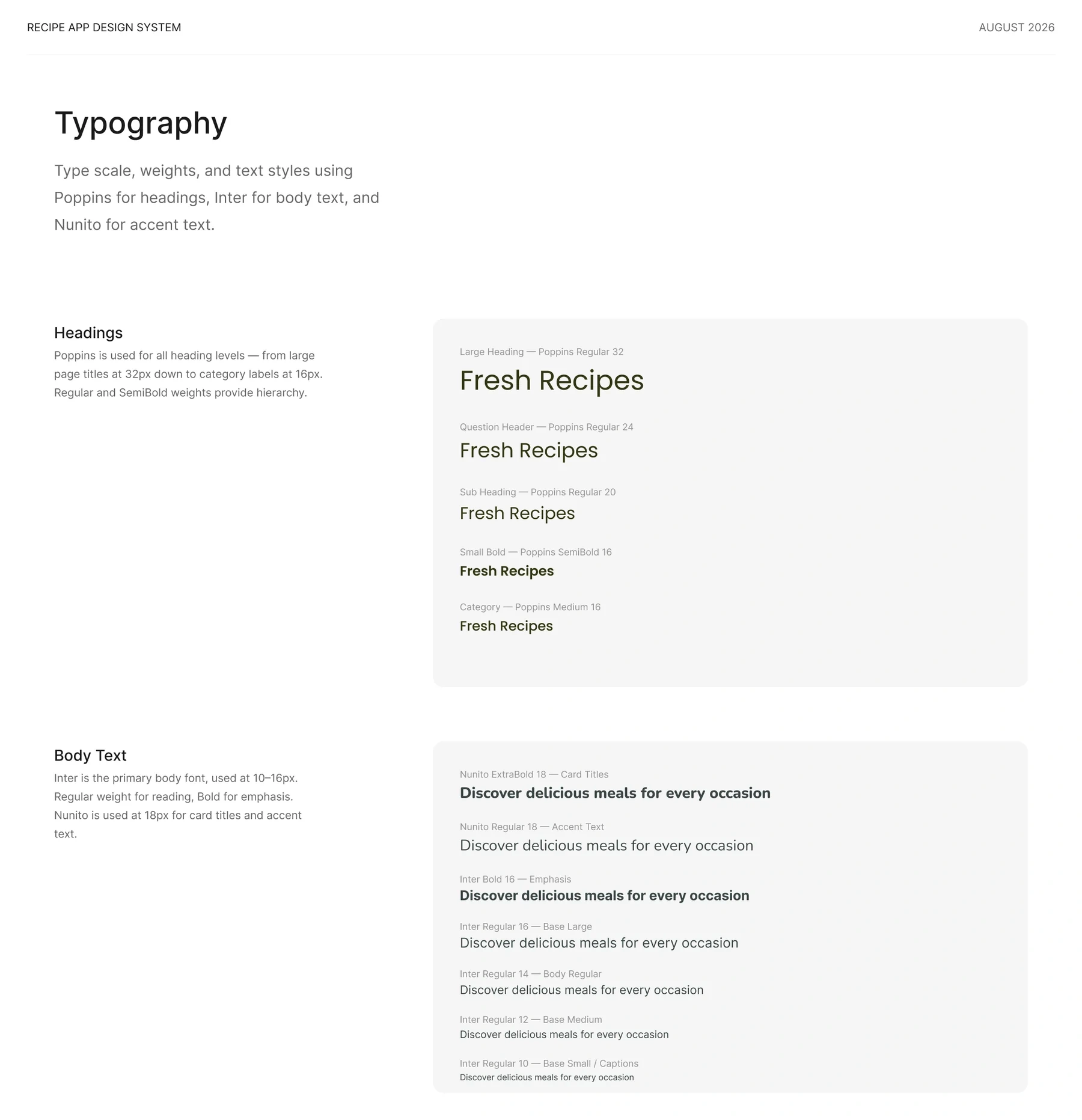 Type — Poppins, Inter, and Nunito across headings, body, and cards.